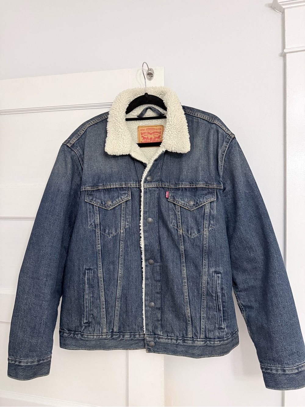 Levi's Blue Denim Sherpa Jacket with Cream Lining